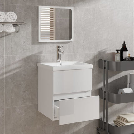 Bathroom Cabinet with Mirror High Gloss White Engineered Wood