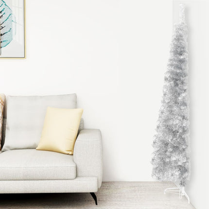 vidaXL Slim Artificial Half Christmas Tree with Stand Silver 150 cm