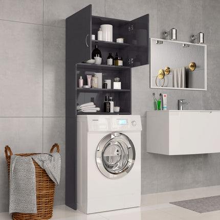 vidaXL Washing Machine Cabinet High Gloss Grey 64x25.5x190 cm Chipboard