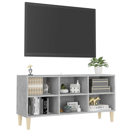 TV Cabinet with Solid Wood Legs Concrete Grey 103.5x30x50 cm