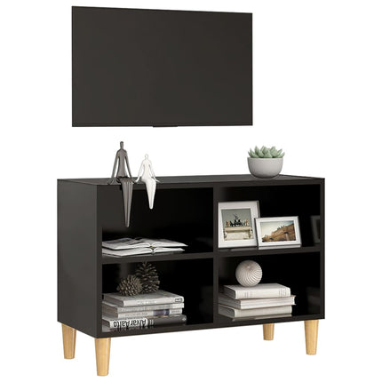 TV Cabinet with Solid Wood Legs Black 69.5x30x50 cm