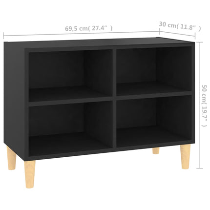 TV Cabinet with Solid Wood Legs Black 69.5x30x50 cm