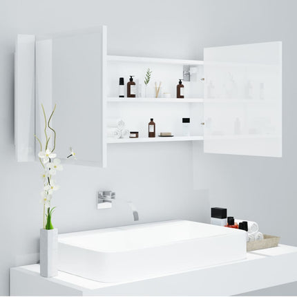 vidaXL LED Bathroom Mirror Cabinet High Gloss White 100x12x45cm