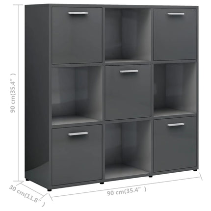 vidaXL Book Cabinet High Gloss Grey 90x30x90 cm Chipboard