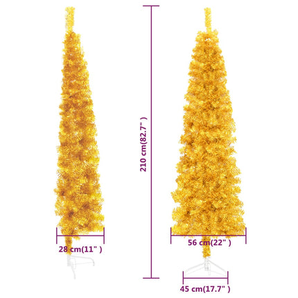 vidaXL Slim Artificial Half Christmas Tree with Stand Gold 210 cm