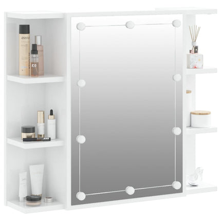 Mirror Cabinet with LED High Gloss White 70x16.5x60 cm