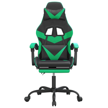 Gaming Chair with Footrest Black and Green Faux Leather