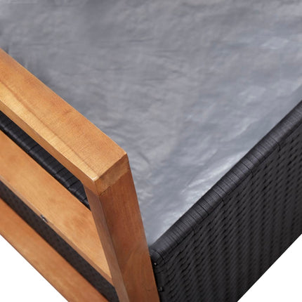 vidaXL Storage Bench 110 cm Poly Rattan and Solid Acacia Wood Black