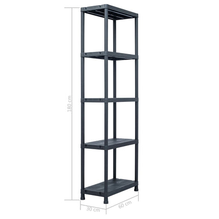 vidaXL Storage Shelf Rack Black 125 kg 60x30x180 cm Plastic