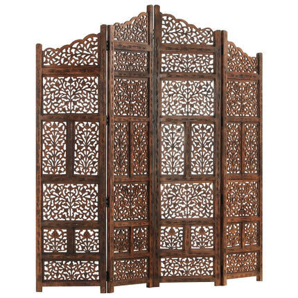 vidaXL Hand carved 4-Panel Room Divider Brown 160x165 cm Solid Mango Wood