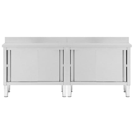 vidaXL Work Tables with Sliding Doors 2pcs 240x50x(95-97)cm Stainless Steel