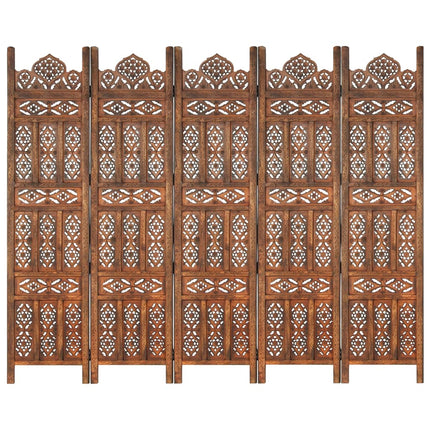 vidaXL Hand carved 5-Panel Room Divider Brown 200x165 cm Solid Mango Wood