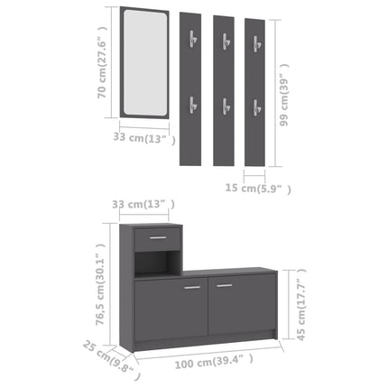 vidaXL Hallway Unit Grey 100x25x76.5 cm Chipboard
