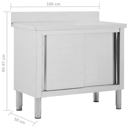 Work Table with Sliding Doors 100x50x(95-97) cm Stainless Steel
