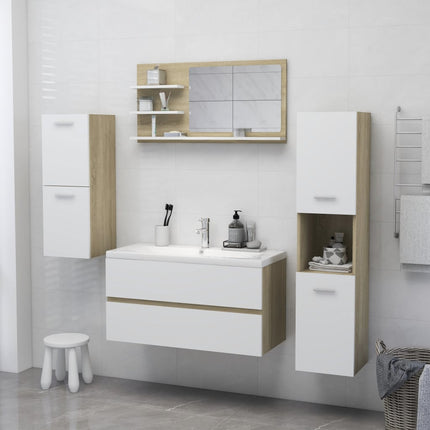 Bathroom Mirror White and Sonoma Oak 90x10.5x45 cm Engineered Wood