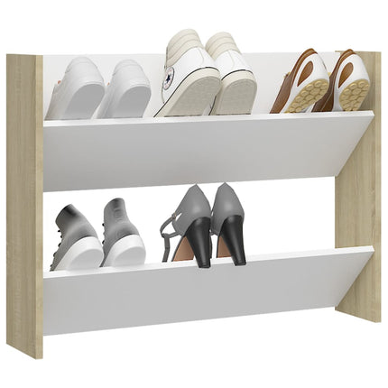 vidaXL Wall Shoe Cabinet White and Sonoma Oak 80x18x60 cm Chipboard