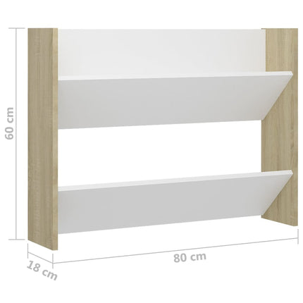 vidaXL Wall Shoe Cabinet White and Sonoma Oak 80x18x60 cm Chipboard