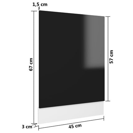 vidaXL Dishwasher Panel High Gloss Black 45x3x67 cm Chipboard