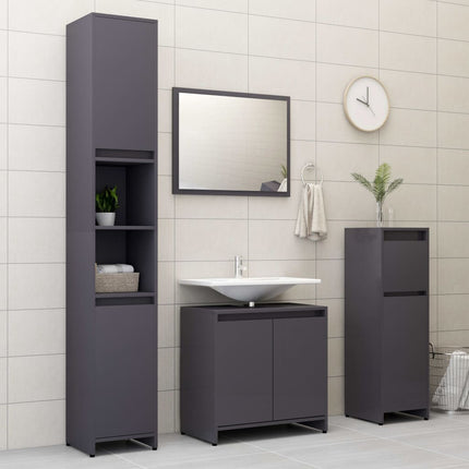 Bathroom Cabinet High Gloss Grey 60x33x61 cm Engineered Wood