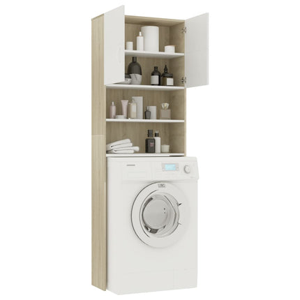 vidaXL Washing Machine Cabinet White and Sonoma Oak 64x25.5x190 cm Chipboard