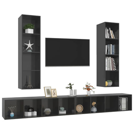 vidaXL Wall-mounted TV Cabinets 4 pcs High Gloss Grey Chipboard