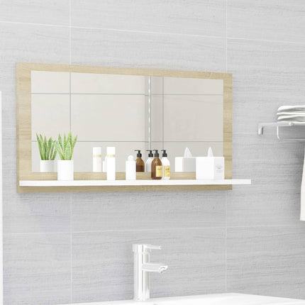 vidaXL Bathroom Mirror White and Sonoma Oak 80x10.5x37cm Chipboard