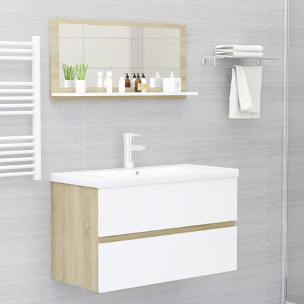 vidaXL Bathroom Mirror White and Sonoma Oak 80x10.5x37cm Chipboard