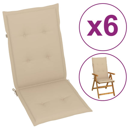 vidaXL Garden Chair Cushions 6 pcs Beige 120x50x3 cm