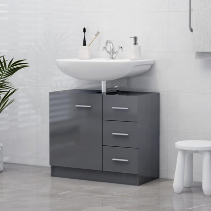 vidaXL Sink Cabinet High Gloss Grey 63x30x54 cm Chipboard