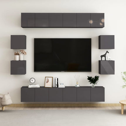 vidaXL 10 Piece TV Cabinet Set High Gloss Grey Chipboard