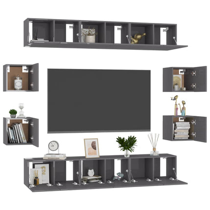 vidaXL 10 Piece TV Cabinet Set High Gloss Grey Chipboard