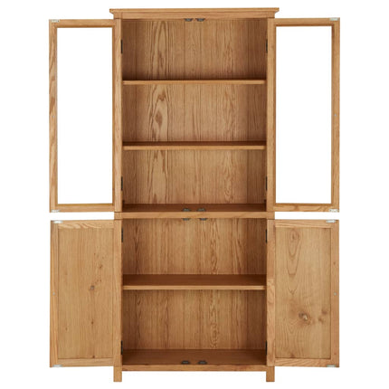 vidaXL Bookcase with 4 Doors 80x35x180 cm Solid Oak Wood and Glass