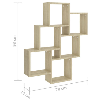 vidaXL Wall Cube Shelf Sonoma Oak 78x15x93 cm Chipboard