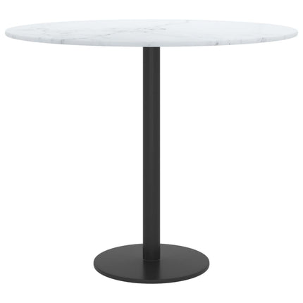 Table Top White Ø50x0.8 cm Tempered Glass with Marble Design