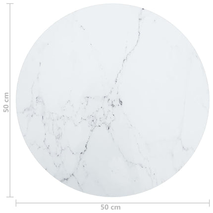 Table Top White Ø50x0.8 cm Tempered Glass with Marble Design
