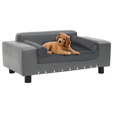 vidaXL Dog Sofa Grey 81x43x31 cm Plush and Faux Leather