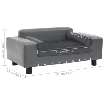 vidaXL Dog Sofa Grey 81x43x31 cm Plush and Faux Leather