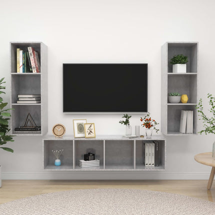 vidaXL 3 Piece TV Cabinet Set Concrete Grey Chipboard