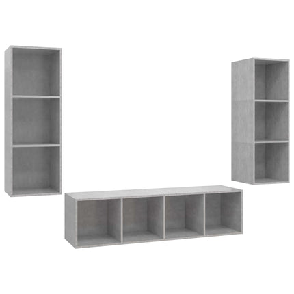 vidaXL 3 Piece TV Cabinet Set Concrete Grey Chipboard