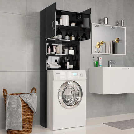vidaXL Washing Machine Cabinet High Gloss Black 64x25.5x190 cm Chipboard