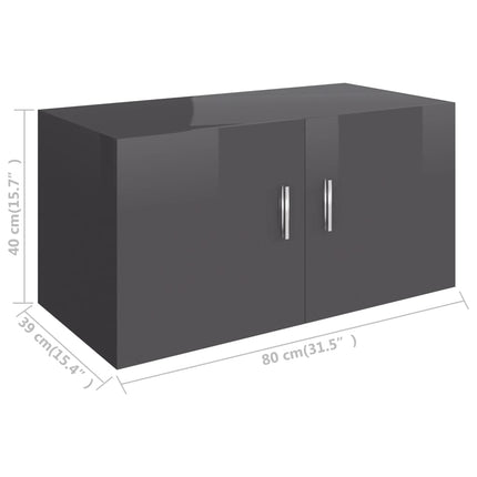 vidaXL Wall Mounted Cabinet High Gloss Grey 80x39x40 cm Chipboard