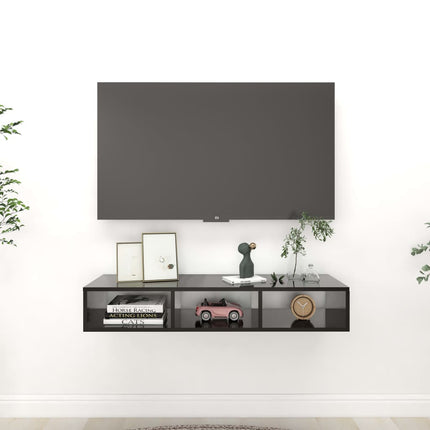 vidaXL Wall Shelf High Gloss Black 102x30x17 cm Chipboard