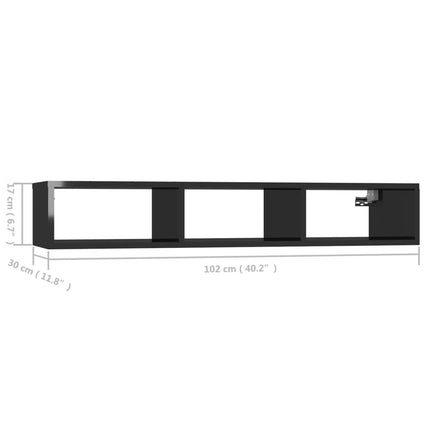 vidaXL Wall Shelf High Gloss Black 102x30x17 cm Chipboard