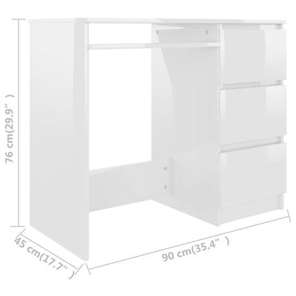 vidaXL Desk High Gloss White 90x45x76 cm Chipboard