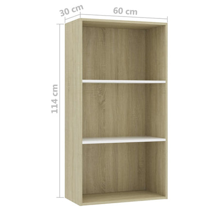 vidaXL 3-Tier Book Cabinet White and Sonoma Oak 60x30x114 cm Chipboard