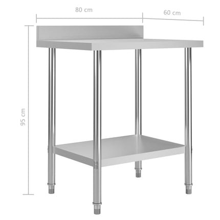 vidaXL Kitchen Work Table with Backsplash 80x60x93 cm Stainless Steel