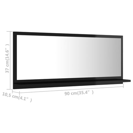 vidaXL Bathroom Mirror High Gloss Black 90cm Chipboard