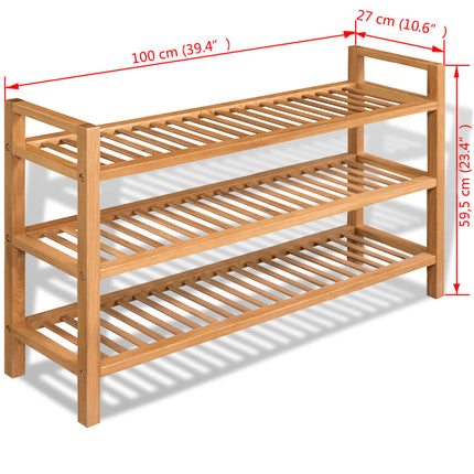 vidaXL Shoe Rack with 3 Shelves 100x27x60 cm Solid Oak Wood