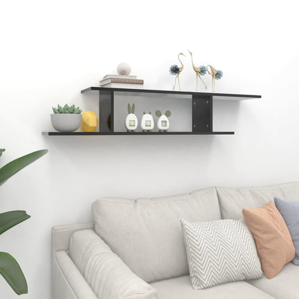 Wall-Mounted TV Shelf High Gloss Black 125x18x23 cm Engineered Wood