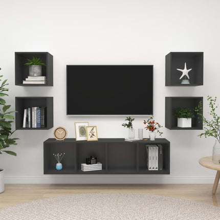 vidaXL 5 Piece TV Cabinet Set Grey Chipboard